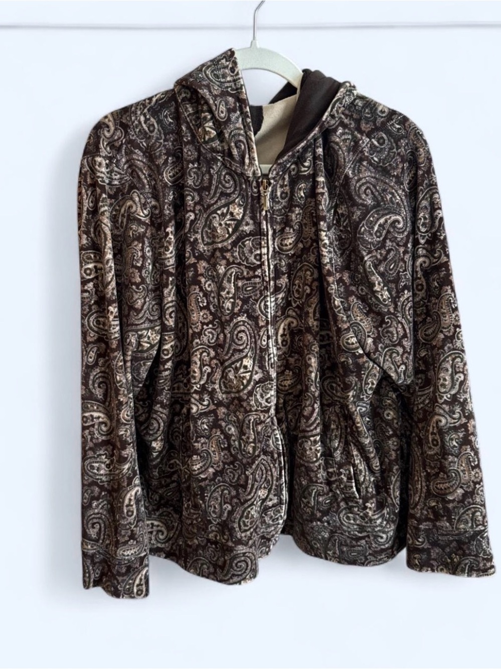 Paisley Zip Hoodie Jacket in Brown & Tan